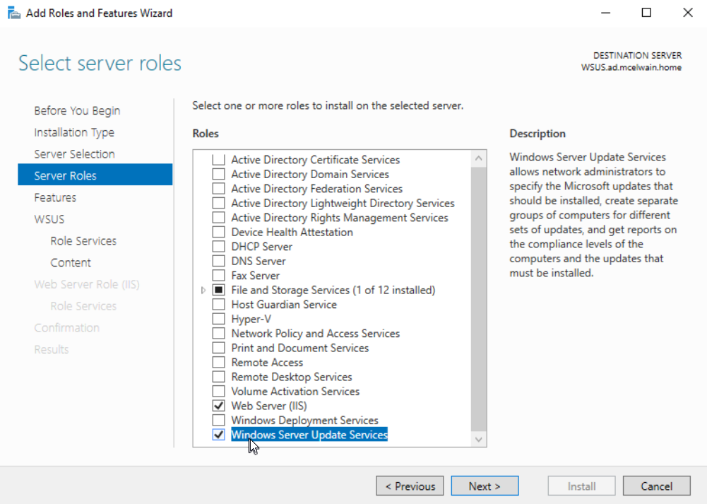 Installing Windows Server Update Services